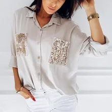 2 Colors Work Wear 2017 Women Shirt Chiffon Sequined Blusas Femininas Tops Elegant Ladies Formal Office Blouse Plus Size