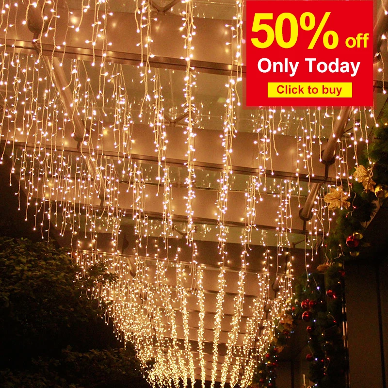 US $7.80 Outdoor AC220V Christmas Fairy Ramadan Icicle Curtain Light Led String Light For Home Festival Christmas Decoration Wedding