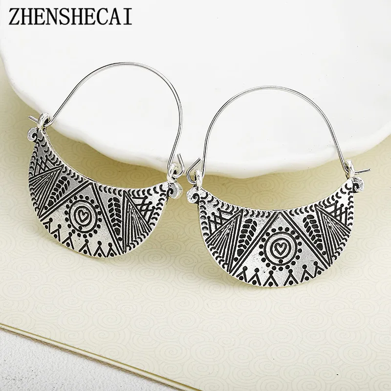 

2018 hot Retro antique silver geometric earrings Hollow Earring Vintage Brincos brand hoop earrings for women gifts e0484