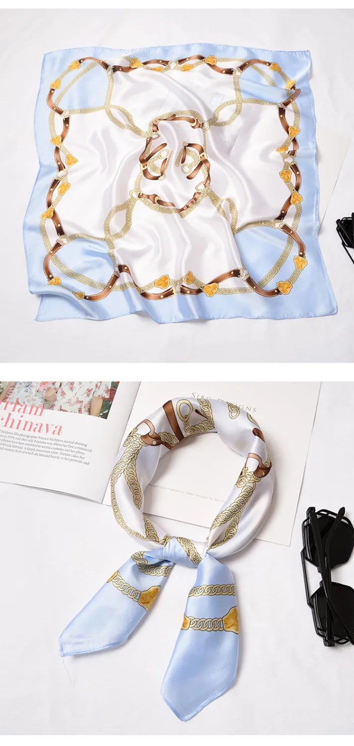 

Yishine 70*70 CM Elegant Square Printing Scarf Linellae Silk Scarves Decorative Multi-functional Women Girl Headband Scarf