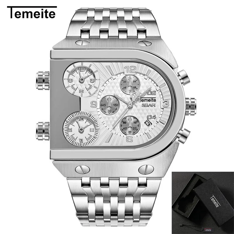 TEMEITE Fantasy Design золотые мужские наручные часы люксовый бренд мужские водонепроницаемые часы из нержавеющей стали мужские часы с несколькими часовыми поясами кварцевые часы - Цвет: 7 with box