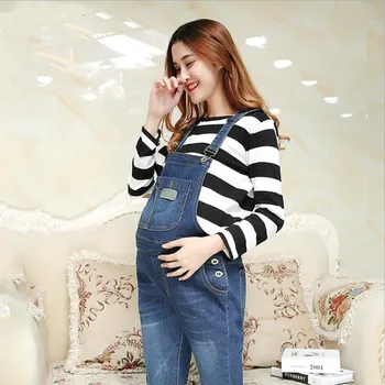 

Jeans overalls for pregnant women Spring autumn new jeans maternity women big size denim pants combinaison pantalon femme ws91