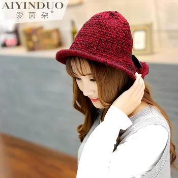 

Nine styled new fashions bow tie, hand-made knitted wool hat, lady fashion designer fisherman hat