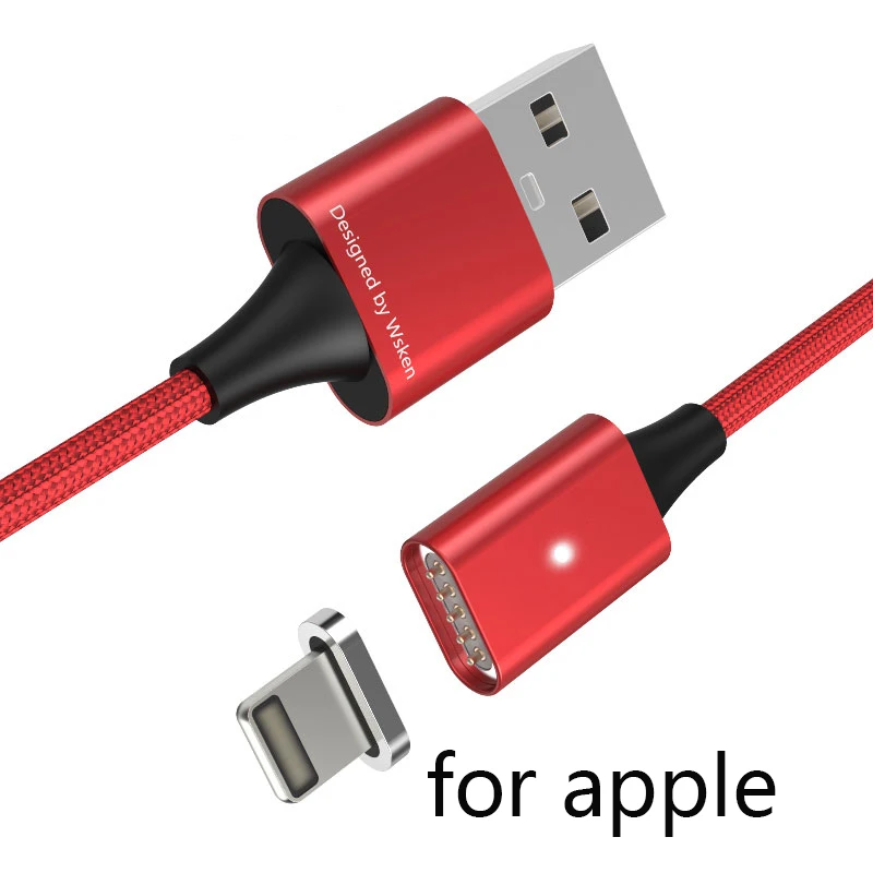 WSKEN Lite1 микро USB кабель Быстрая зарядка Магнитный кабель USB Магнитный кабель для зарядного устройства для iPhone type-c USB-C кабель 1 м - Цвет: For Apple Red