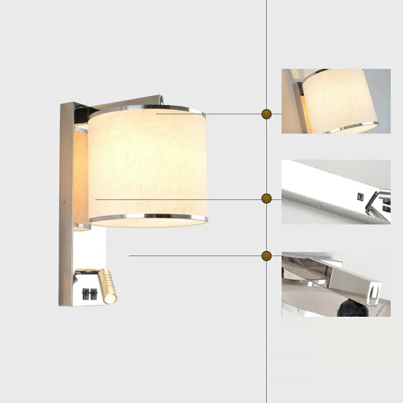 Скандинавский металлический настенный светильник, тканевый художественный настенный светильник для прикроватной кровати, спальни, коридора, Современный домашний декор, светильник, серебристая лестница