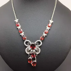 

Natural red garnet stone Necklace natural olivine Pendant Necklace S925 silver trendy Luxury big butterfly women Jewelry