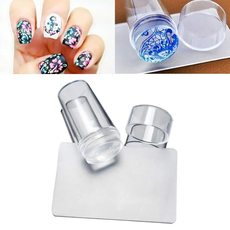 Pure Clear Jelly Silicone Nail Art Stamper Scraper with Cap Transparent