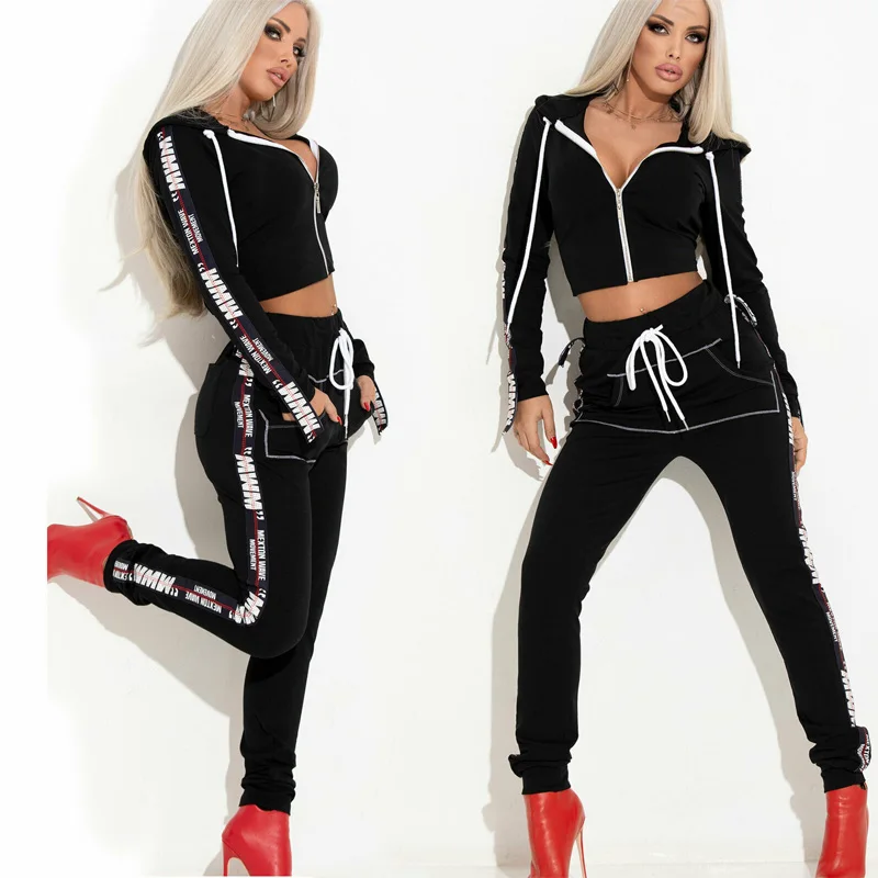 

REDCORE New 2 Piece Women Letter Print Sweatshirt Women Hoodies Long Sleeve Top Women And Trousers Women Casual Tracksuits TZ224
