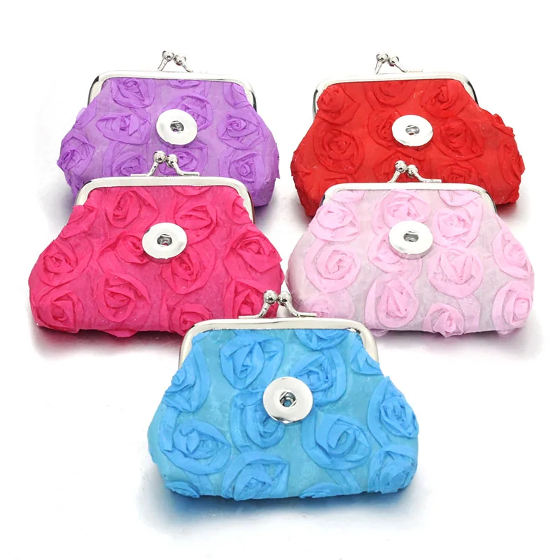 

1 PCS 4 Color Flower Money Bags Coin Purses Small Wallets Pouch Fit 18MM Snap Buttons Jewelry Gift For Women Bracelet 2170