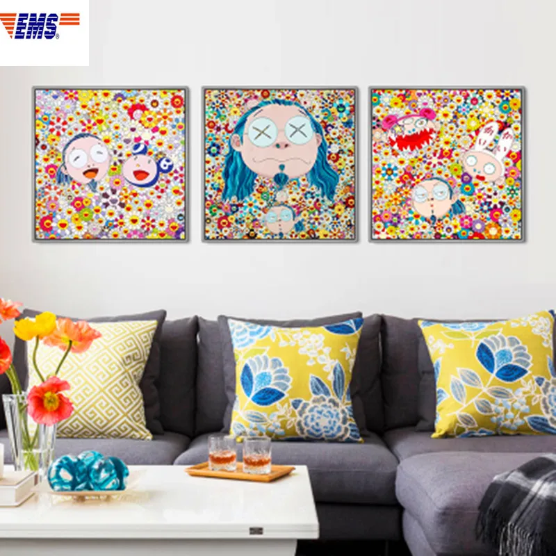

OriginalFake KAWS Takashi MURAKAMI Sunflower Street Artisc Plane Wave Round Wall Painting Living Room Decorative Picture X812