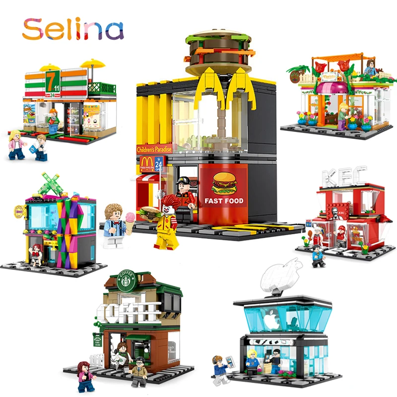 

City Street View McDonaldINGlys Restaurant Coffee Noodle Apple Food 7-11 Store Bar sembo block Building Blocks Architecture Shop