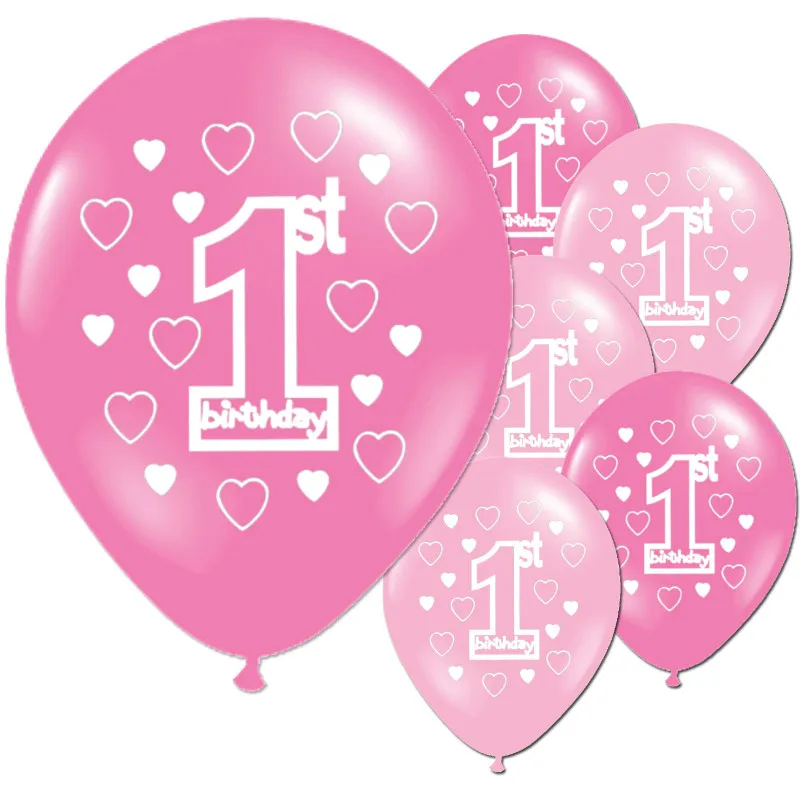 10 шт./лот, латексные воздушные шары розового и голубого цвета для детей 1-2 лет на день рождения, вечерние шары для мальчиков и девочек с принтом в виде звездочек и сердечек