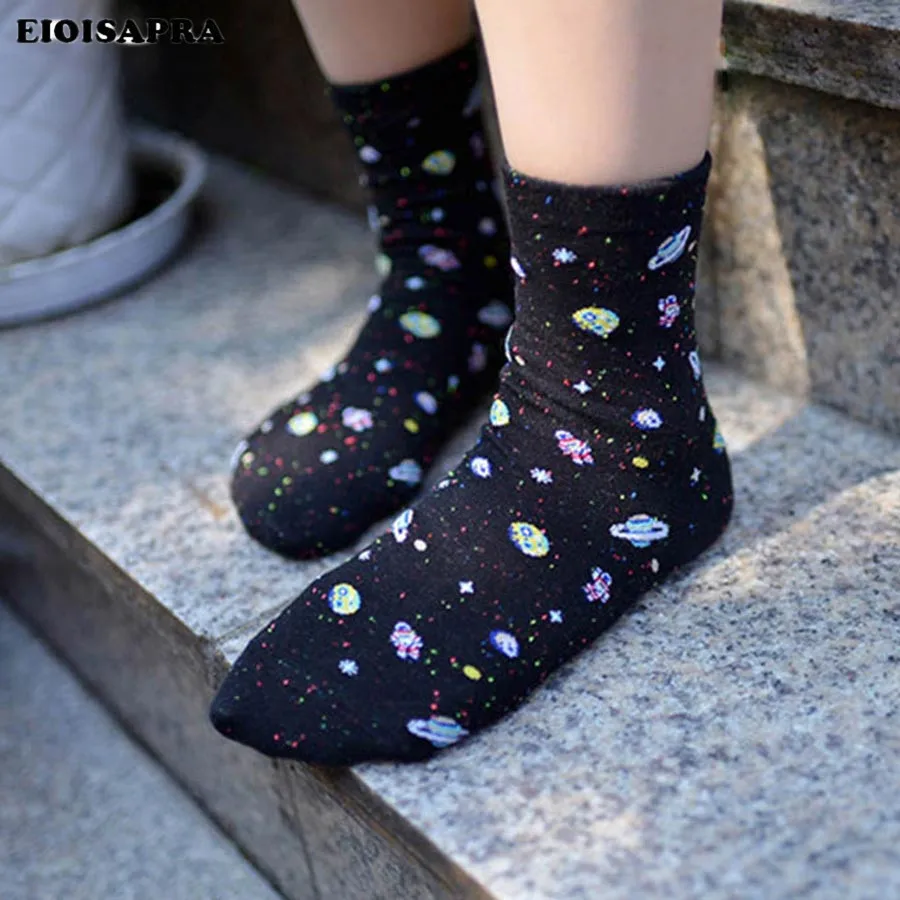 

[EIOISAPRA]Cotton Women Space Astronaut Planet Socks Korean Women's Summer Fashion Socks Universe Novelty Short Funny Sokken