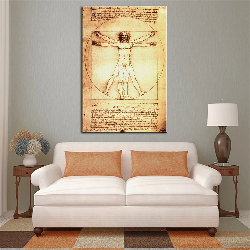 

New PRINT IMPRESSION LEONARDO DA VINCI VITRUVIAN MAN, C.1492 print CANVAS WALL ART PRINT ON CANVAS OIL PAINTING