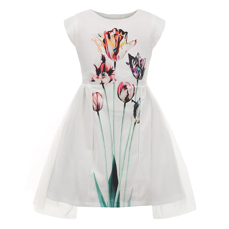 Childdkivy/ г. Летнее платье для девочек; милые вечерние платья принцессы для девочек; Сетчатое платье с цветочным принтом; Детские платья для девочек на день рождения