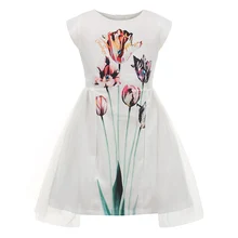 Childdkivy/ г. Летнее платье для девочек; милые вечерние платья принцессы для девочек; Сетчатое платье с цветочным принтом; Детские платья для девочек на день рождения