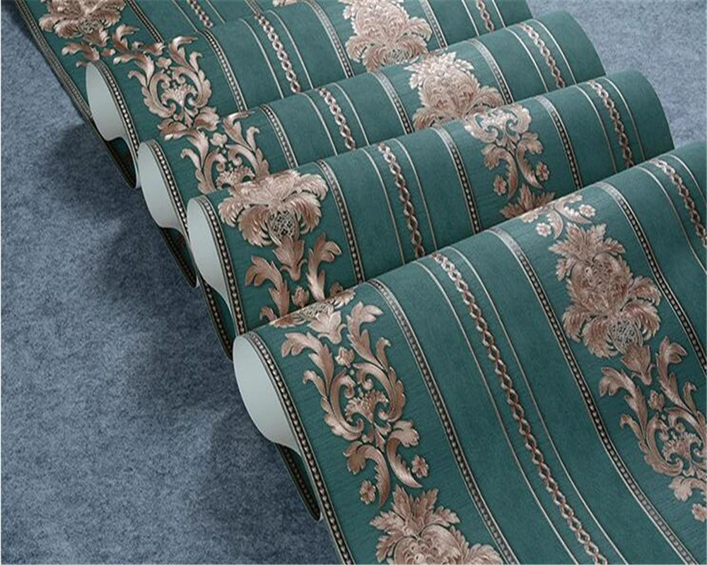 beibehang European style embossed 3d wallpaper Damascus luxury flowers waterproof bedroom living AB version vertical wall paper