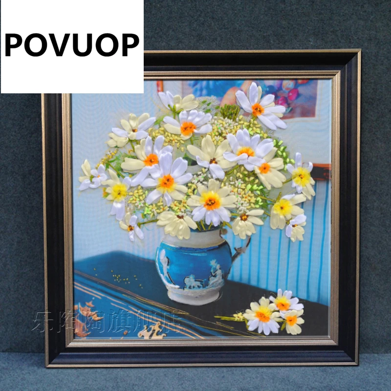 POVUOP 5d печать лента вышивка 50X50 см картина новая вышивка крестом герберы