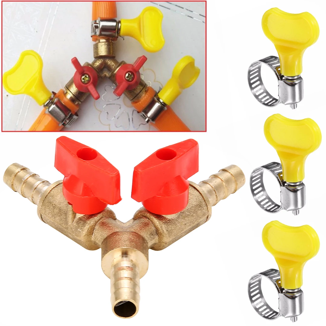 1 шт. 3 способа запорный шаровой клапан/зажим клапана фитинг шланга топливного газа 5/16 дюйма 8 мм латунный Y тип шаровой клапан для садового инструмента