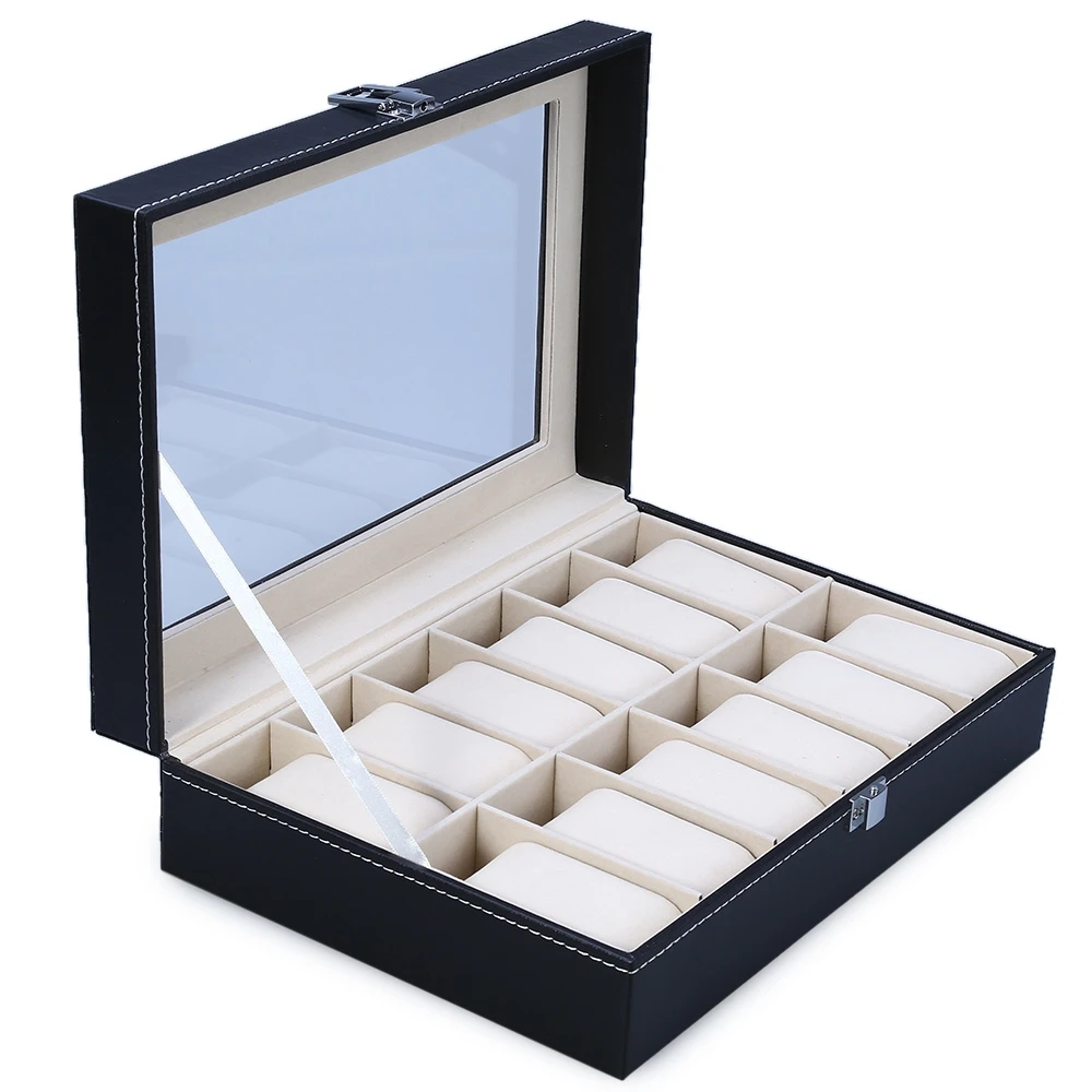 

Brand New Watch Box Case PU Leather 12 Slots Wristwatch Display Box Collection Storage Organizer Holder Watch Jewelry Dispay Box
