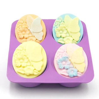 

3D 4 Hole Butterfly Flower Food-grade Silicone Soap Mold Cake Handmade Baking Tool Pudding Ice Molds DIY Crafts For Soap Making