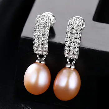

S925 Pure Silver Natural Freshwater Pearl Earings Classic Retro Dangle Earrings Wedding Gift