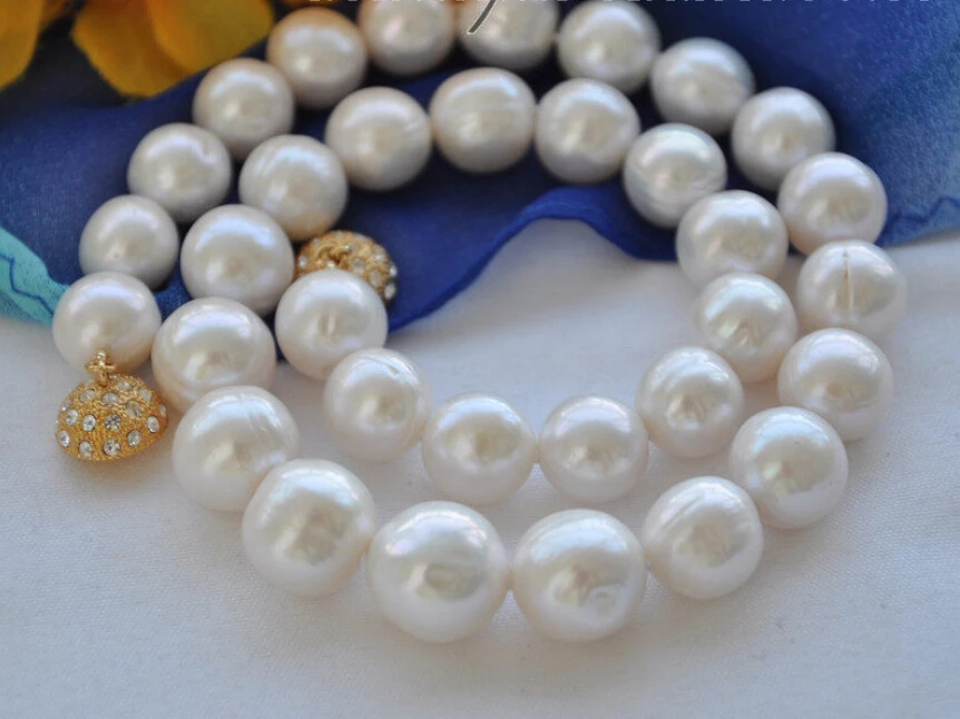 

fast z4908 Big 14mm white round Freshwater cultured pearl necklace 17inch