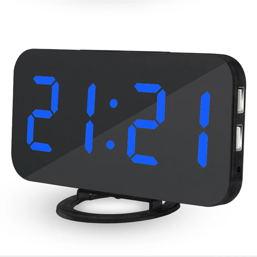 Светодио дный цифровой будильник usb зарядка Повтор Функция время памяти зеркало часы электронные настольные часы украшения дома