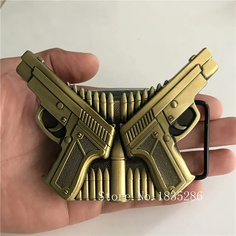 Retail New Style Gun Bullet lighter Belt Buckle 109*81mm 174.1g Bronze