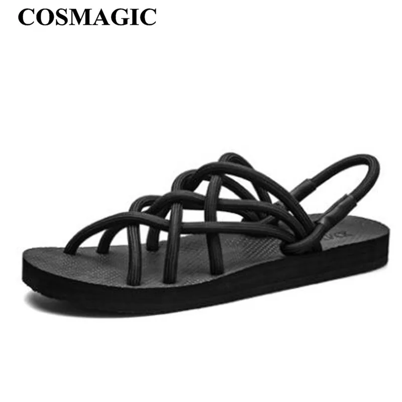 

COSMAGIC Fashion Black Gladiator Sandals 2019 New Women Summer Slip on Low Heel Beach Bohemia Style Sandals Shoe