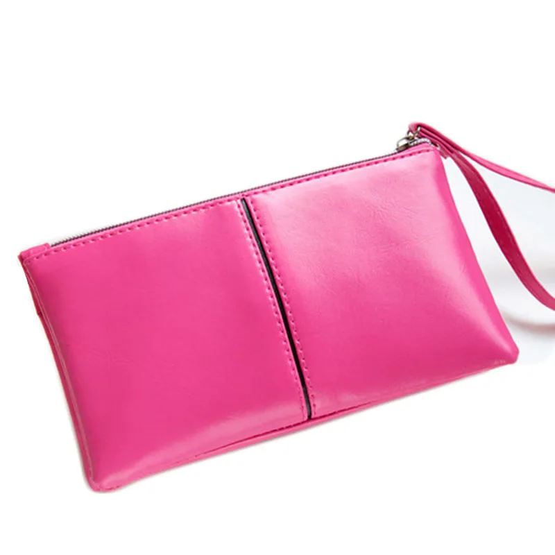 Hot Sale Lovely Candy Color Women Soft Leather Clutch Wallet, Lady's Colorful Multi-function Phone Purse Zipper Money Coin Bag