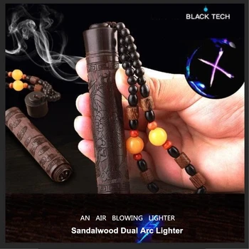

Vintage Wooden Air Blowing Cigarette Lighter Engraving Purple Sandalwood Dual Arc Electronic Lighter USB Charging Lighter