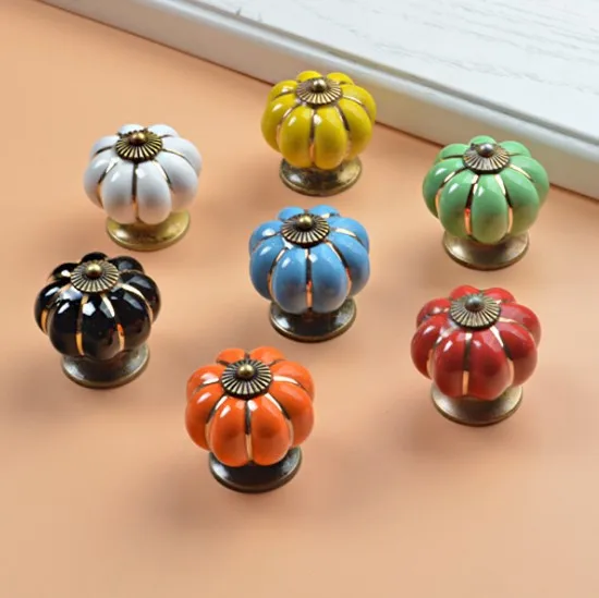 

10pcs 40mm Ceramic pumpkins Cabinet Knobs Furniture Handles Dresser Drawer Handles Door Knob Screw Home Decorating Cane Toppers