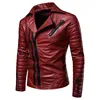 Blouson d'hiver en similicuir pour moto, coupe-vent rouge décontracté pour homme, avec fermeture éclair ► Photo 2/6