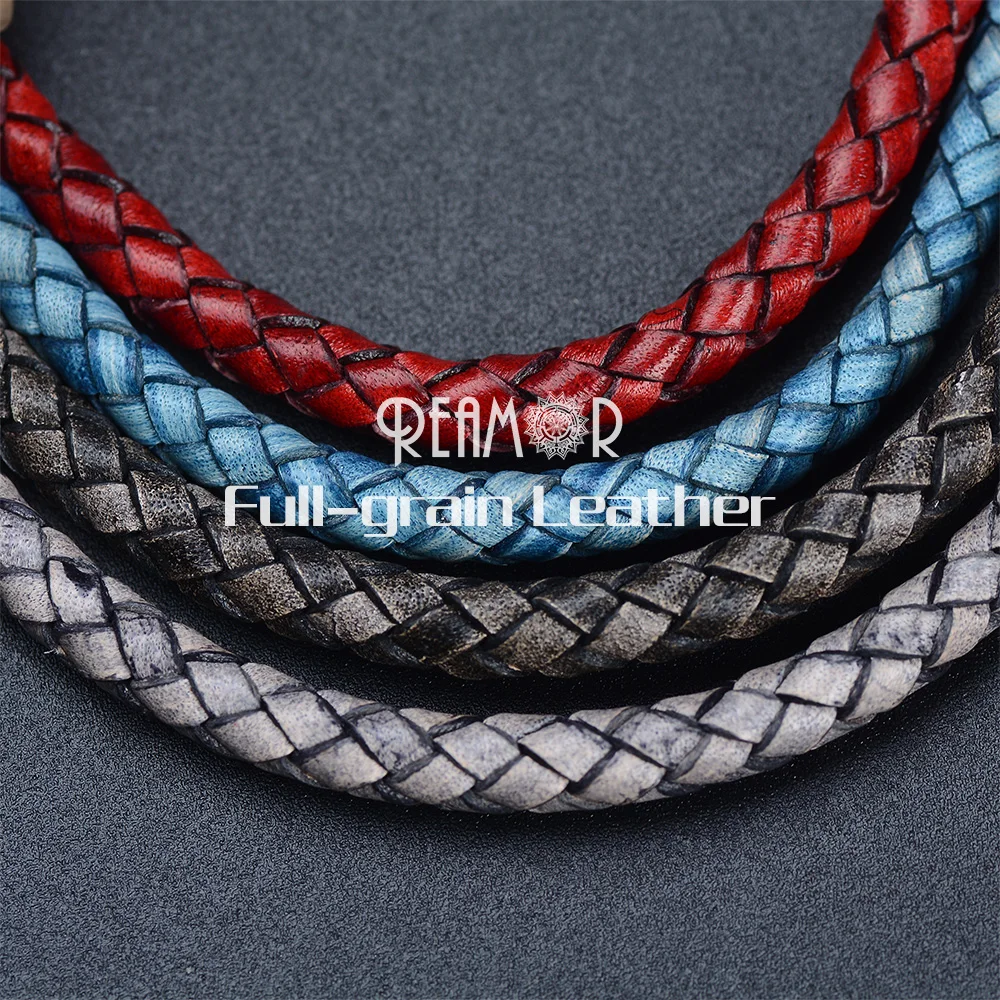 

RUIMO Genuine First Layer Woved Round 6mm Retro Red Blue Gray Black Leather Cord for Bracelet Jewelry Making Matte Leather Rope
