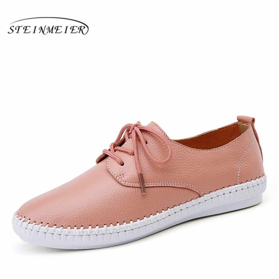 

Genuine cow Leather lady flats shoes handmade vintage oxford shoes for women casual shoes 2018 spring white black pink