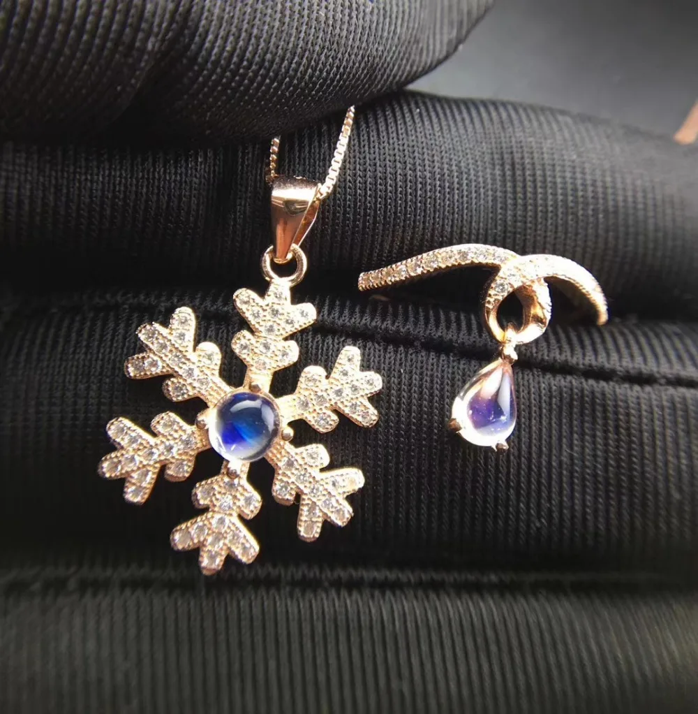 Natural blue moonstone gem jewelry sets natural gemstone pendant ring