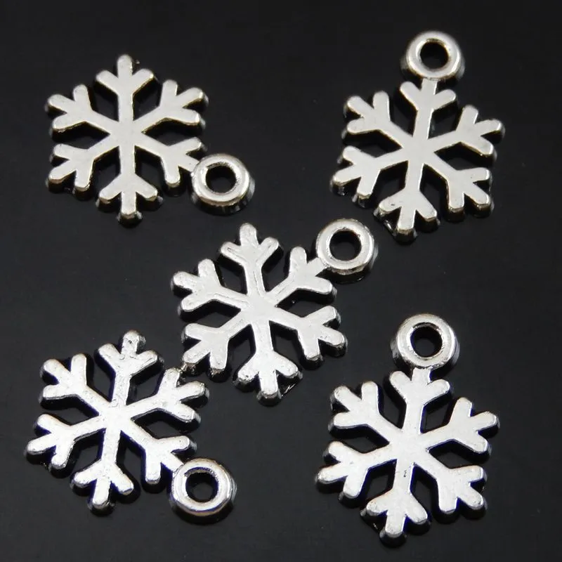 

100PCS 14*10*1mm Antique Silver Alloy Snowflake Charms Pendant Jewelry Making l Xmas Tree Hanging Decoration 50077