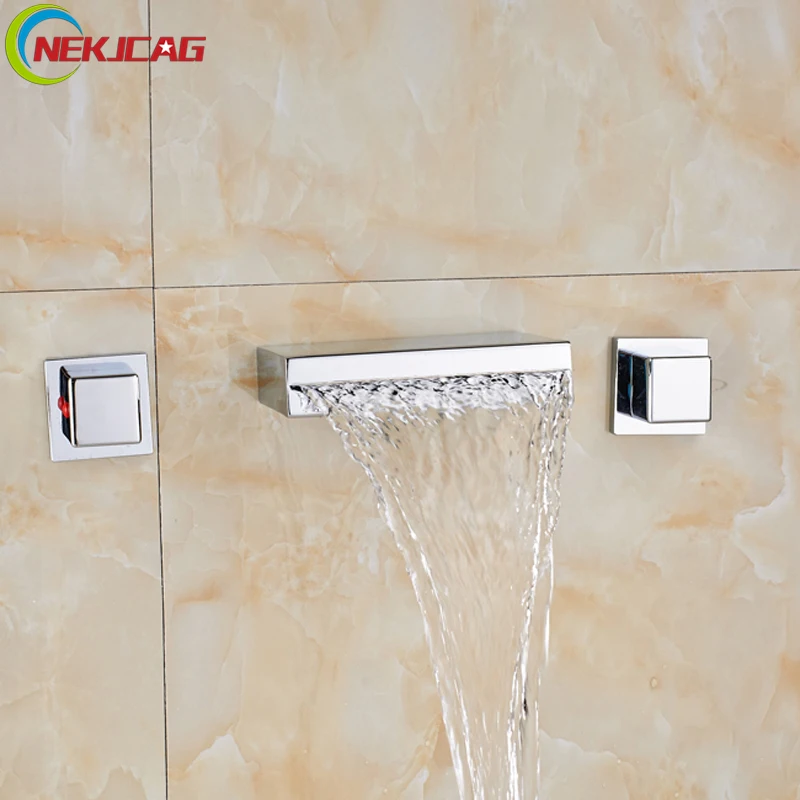 

2016 Newly Bathroom Tub Sink Faucet Dual Handle Washbasin Hot and Cold Mixer Tapd Wall Mounted Chrome Finish