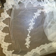 Свадебные вуали цвета слоновой кости, Украшенные бусинами, со шлейфом, винтажные свадебные кружевные аксессуары