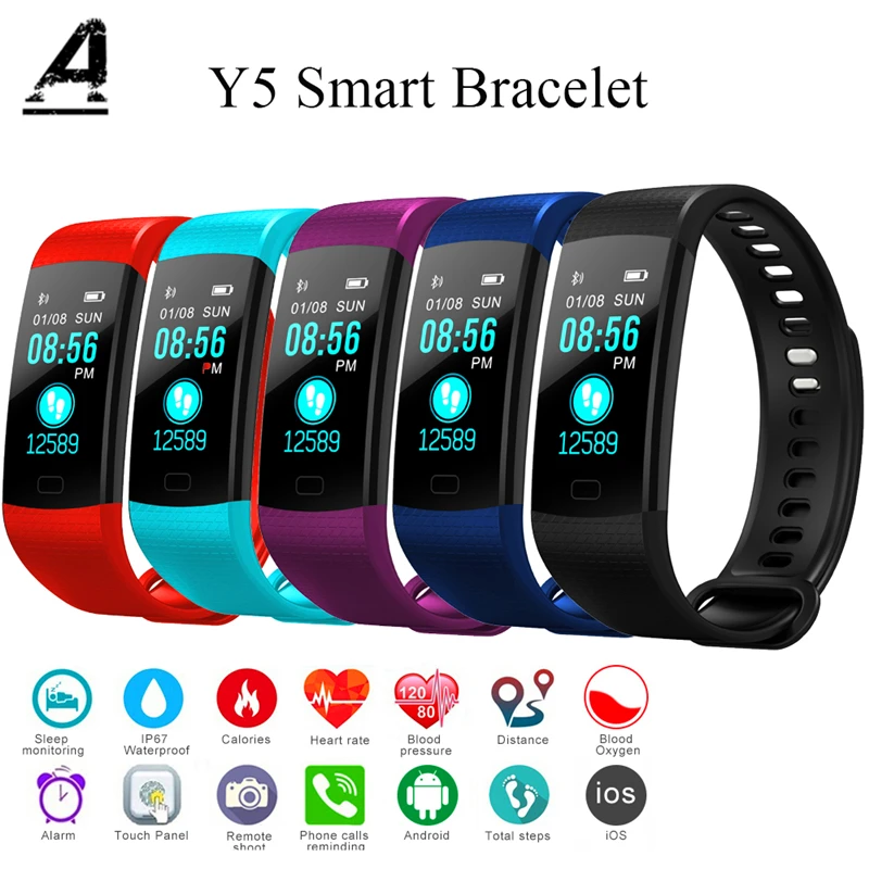 

Smart Band Y5 Heart Rate Blood Pressure Monitor High Brightness Colorful Screen Smart Bracelet Wristband Notification