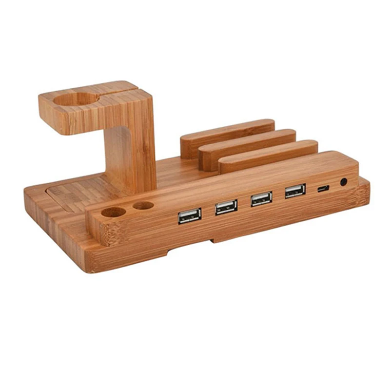 

Wood Usb Charging Station Charger Dock Stand Holder For Apple Watch Iphone 6 7 Tablet Phone Socket Mount Multi-Function