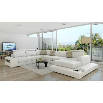 

U shape modern white genuine leather sofa