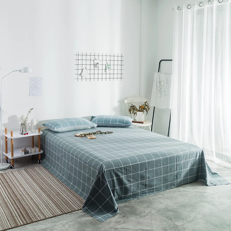 

Bed Sheet Fruit Gray Green Plaid Pattern 3Pcs Pillowslip Pure Bed Linen Cotton Soft Queen Size Mattress Covers Flat Sheet Sets