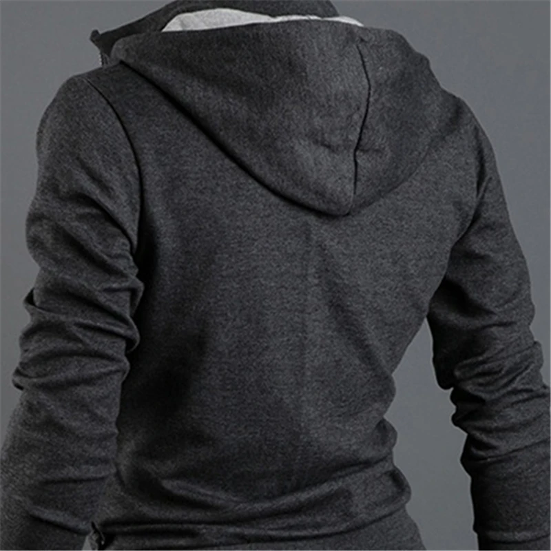 الرجال الموضة عارضة طويلة الأكمام ضئيلة سستة سترة مقنعين هوديي سترة معطف