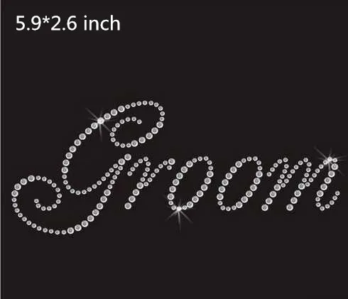 

2pc/lot Groom designs iron on transfer hot fix rhinestone motif rhinestones fix iron on applique patches for wedding shirt