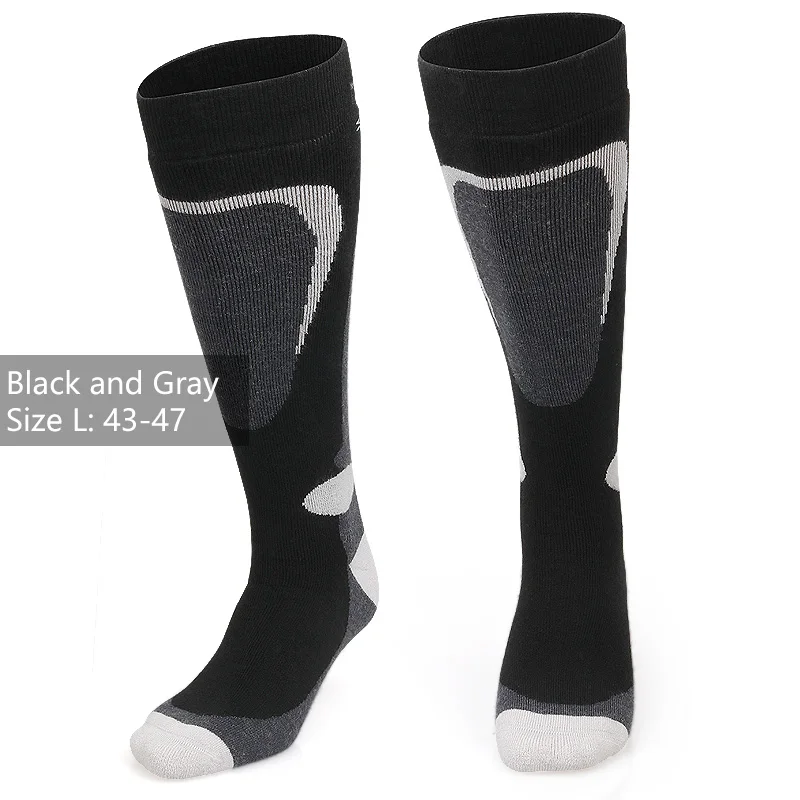 COPOZZ Лыжные носки, толстые хлопковые спортивные носки для сноуборда, велоспорта, катания на лыжах, футбольные носки для мужчин и женщин, впитывающие влагу, высокие эластичные носки - Цвет: Black Size L 43to47