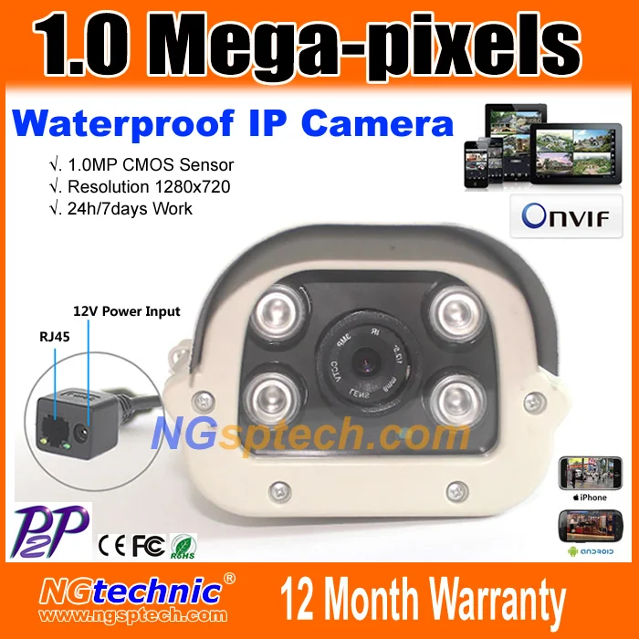 

HD 1280x720 ONVIF P2P 1.0MP IP Camera 720P Waterproof Outdoor IRCUT Filter Night Vision With Motion Detection For IE/Mobile View