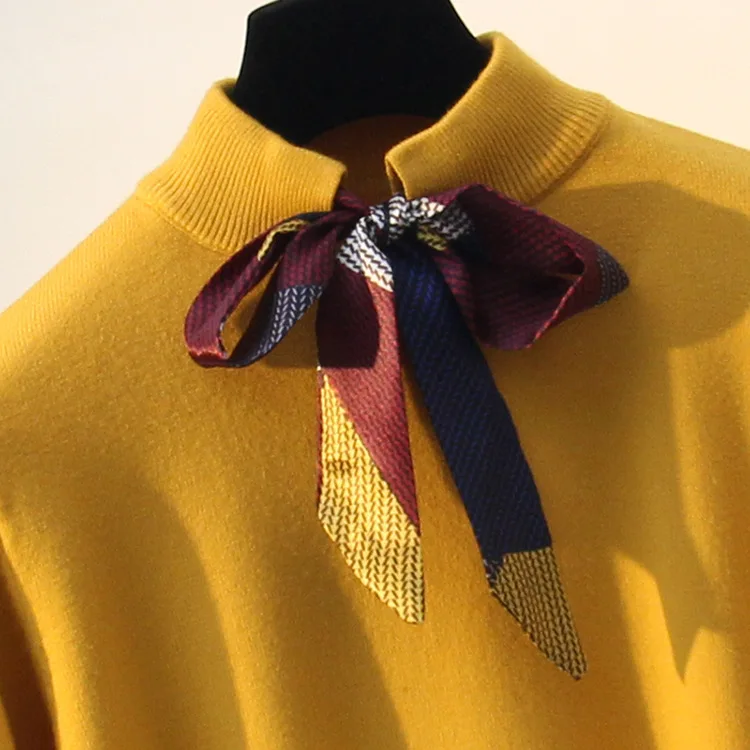 Preppy Knotted Decoration Bowtie Women Pullover Sweater Autumn Winter Long Sleeve School Girl Sweaters Top Knitted Pull D309