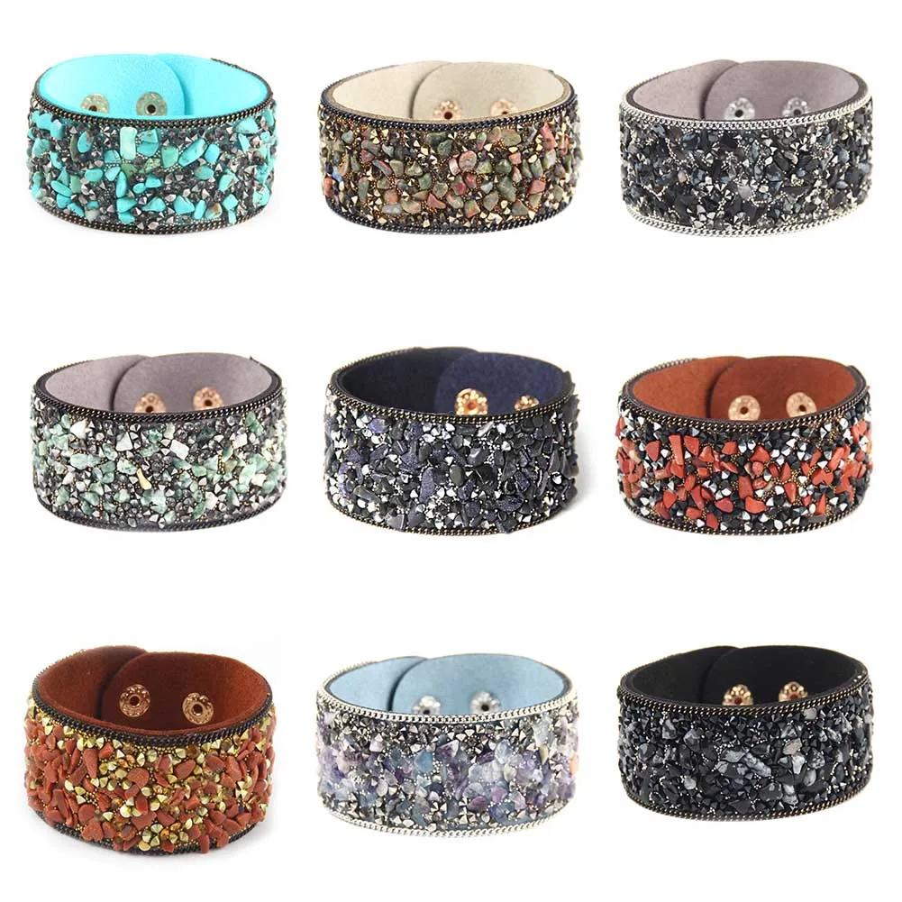 2018 Pave Gravel Stone Crystal Wristband Bracelet Bangles Handmade Wide